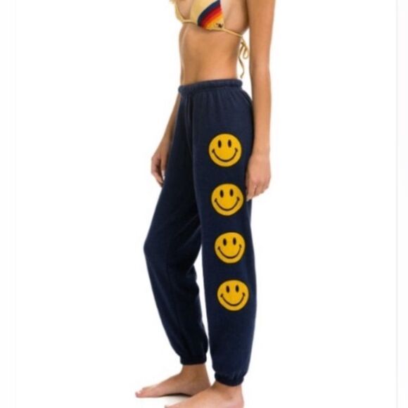 Aviator Nation Navy Smiley 2 Sweatpants Women’s Small - Picture 1 of 4
